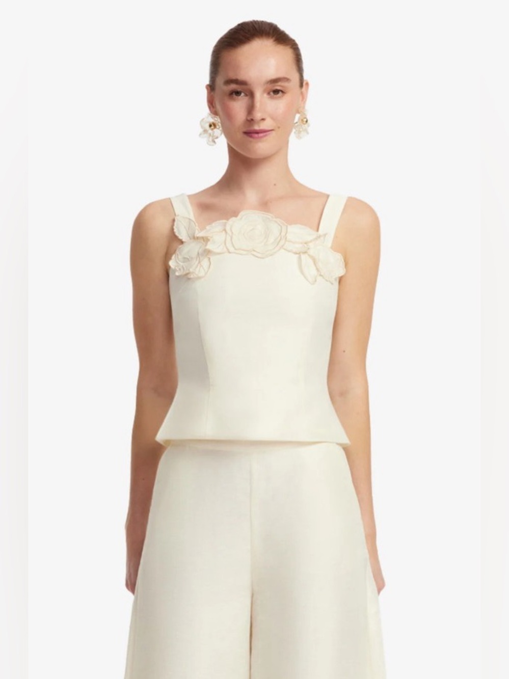 LEO LIN Isadora Linen Rose Embroidery Ivory White Camisole Top AU8/US4 NWOT